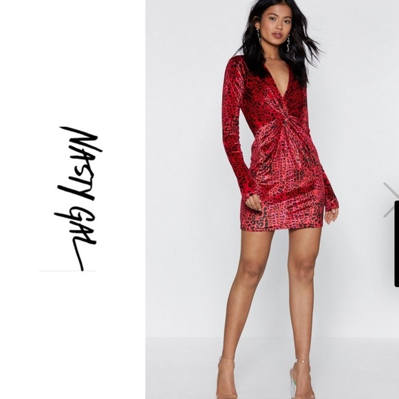 Nasty Gal Dresses & Skirts - NWT! NASTY GAL RED VELVET LEAPORD DRESS